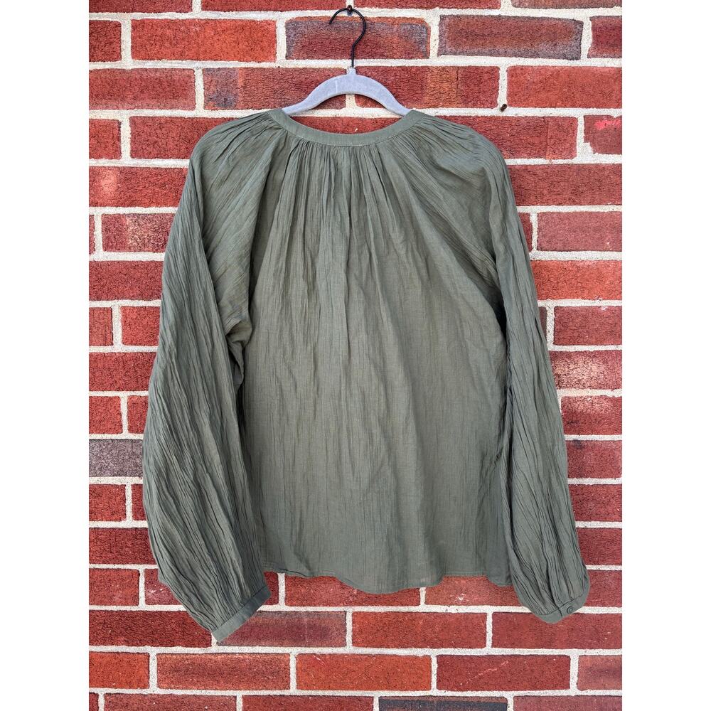 Old Navy Olive Green Peasant Blouse Medium Tall Boho Long Sleeve Cotton Top - Picture 8 of 14